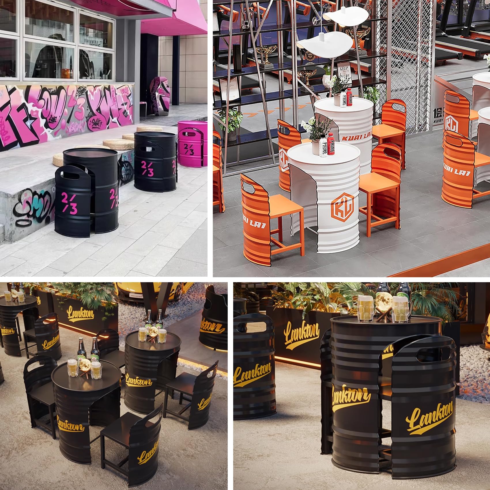 Amazon.co.jp: ドラム缶 テーブル 椅子 3点セット レトロ おしゃれ